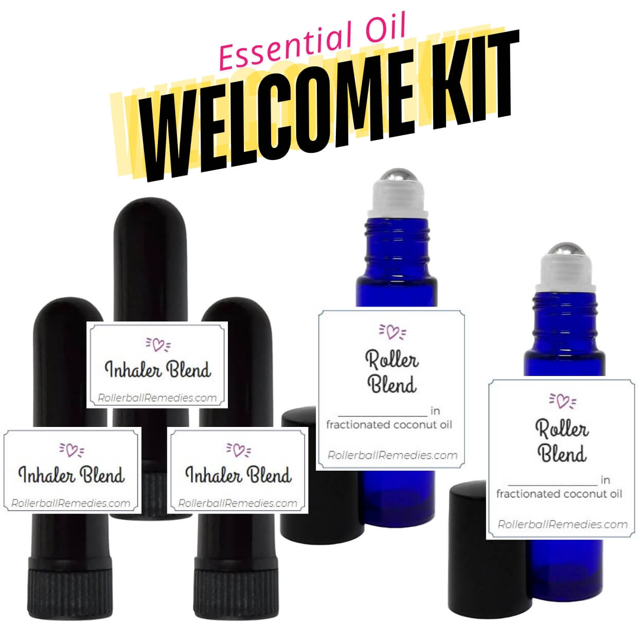 Essential Oil Welcome Kit: 5 Aromatherapy Inhaler and Roll On Blends